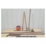 Gas can, yard sticks, level, etc