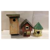 3 wooden bird houses