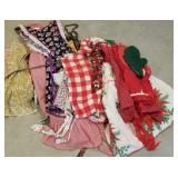 Lot of aprons, some Christmas, pot holders , need