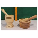 2 wooden mortar and pestles