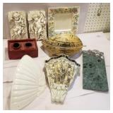 Misc lot of wall plaques,candle holder, marble