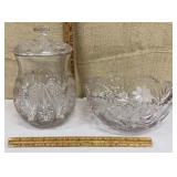 2 HEAVY glass dishes - candy jar & bowl
