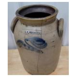 I.V. Machett stoneware crock w/ blue - cracked