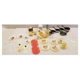 Strawberry plastic dishes, cups and saucers,