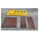 Stamped tin and atlas Portland cement sign