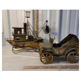 2 large copper music boxes - ship & car