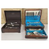 2 silver chests w/ mixed flatware