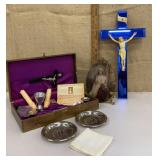 Last rites box w/ crucifix & Saint art