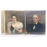 2 fancy painted portraits on canvas approx