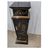 Black lacquer Oriental pedestal 1 door 1 drawer