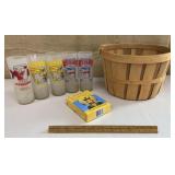 Apple basket w/ Seagrams highball glasses &