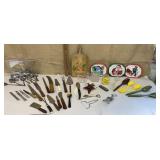 Box of vintage kitchen utensils, flatware etc