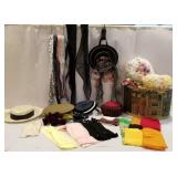 Vintage hats, gloves, triple sheer scarfs, belts,