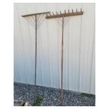 2 wooden rakes