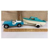 Hubley diecast Jeep w/ trailer & boat