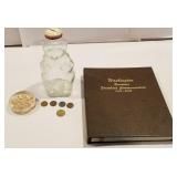 Wheat pennies, bear bank, paper weight, empty