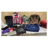 Box of backpacks, lunchbox, computer bags &