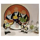 Pasta chef set, salt and pepper shakers, lg bowl