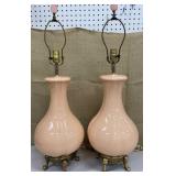 Pr retro 80s peach colored table lamps - "Fine Art