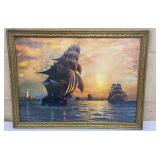 Framed print - ships at dawn/sunset - approx
