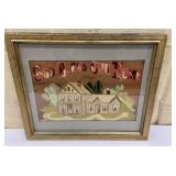 Framed embroidery - God Bless our Home approx