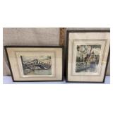 2 artist signed works - Venetian Canal & The Mill