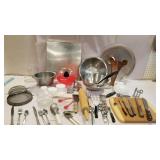 Houseware utensils, wooden rolling pin, stainless