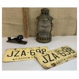 Lantern(damaged) NJ plates & Stanley wood plane