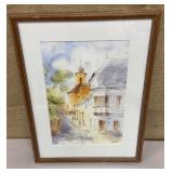 Artist signed watercolor of Hungarian town -