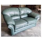 Green leather loveseat 63" - ** Loveseat only