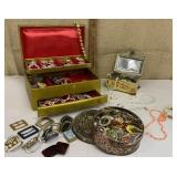 Jewelry boxes & a tin w/ costume jewelry
