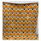 Antique yellow quilt w/ baskets - signed - approx