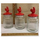 3 cute storage jars w/ roosters