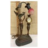 Art Nouveau clock lamp - figure holding staff of