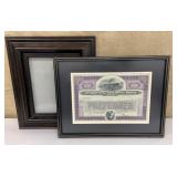 Framed stock certificate(no glare glass) & nice