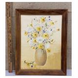 Whimsical painted still life on board - vase w/