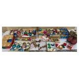 Box of retro Christmas ornaments & papier-mché