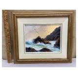 Artist signed painting on canvas - seagulls over