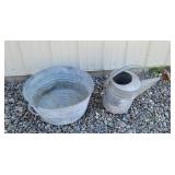 Galvanized watering can, wash tub