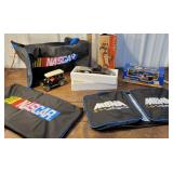 Box - 3 NASCAR book bags, Rolls-Royce radio, etc