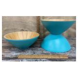 3 turquoise bamboo bowls