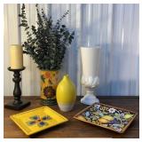 Colorful collection of ceramics - vases, platters