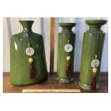 3 piece ceramic set - vase & 2 candle holders