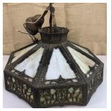 HEAVY Ornate hanging slag glass light