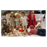 Lg blue tub of dolls, Frumpkins doll, dakin bear,