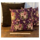 3 decorative pillows - purple floral & brown