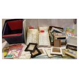 Plastic file tote w/lid, lace, greeting cards,