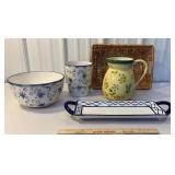 Basket & pretty blue & white ceramics & yellow