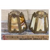 Pair of caramel hued slag glass pendant shades