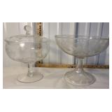 2 elegant glass compotes - couple tiny flakes